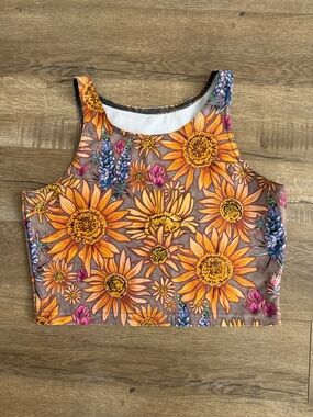 Rachel Pohl Art Sunflower Print Eco Crop Tank Top